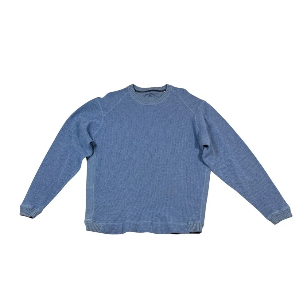 Tommy Bahama Mens XL Blue Cotton Raglan Crewneck Knit Sweater